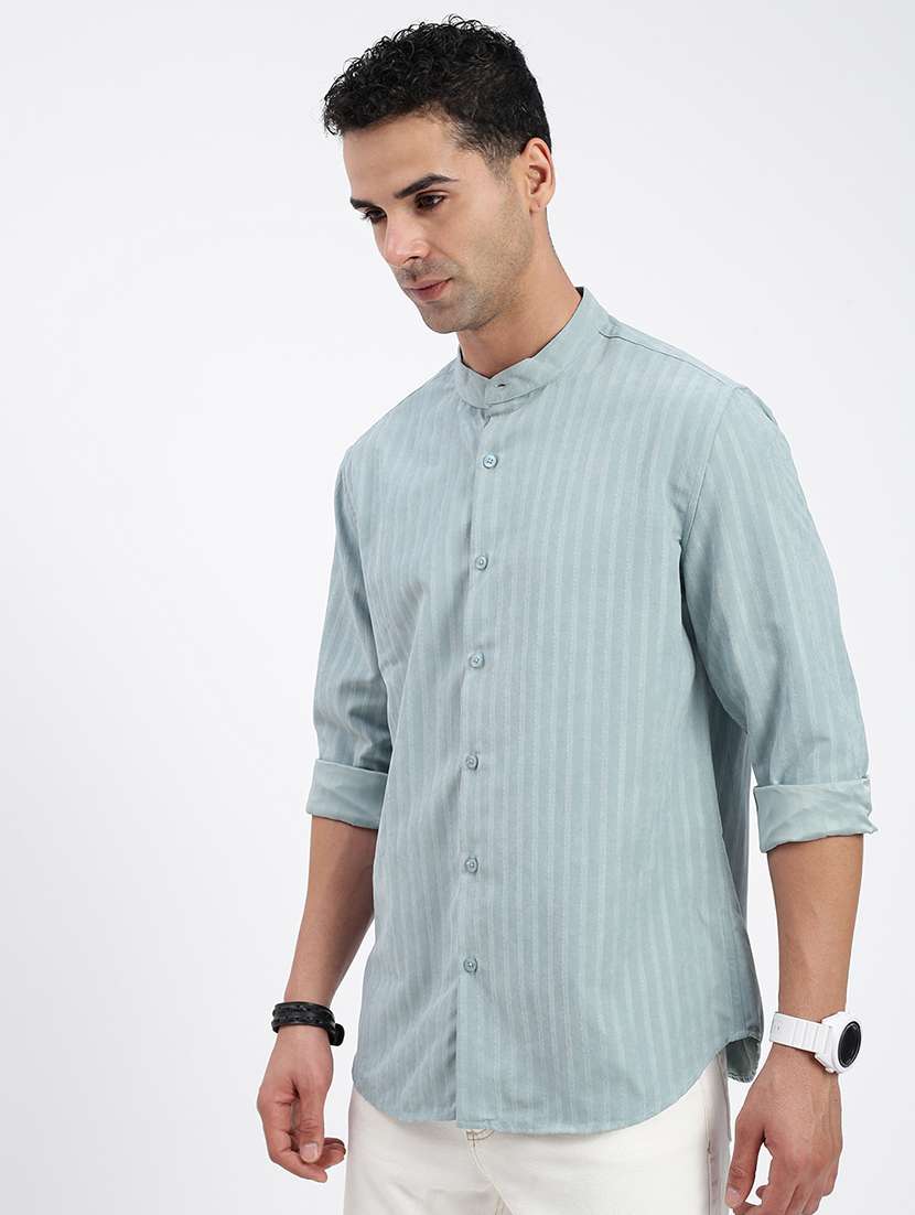 men regular fit striped mandarin neck casual shirt - 21597550 -  Standard Image - 2