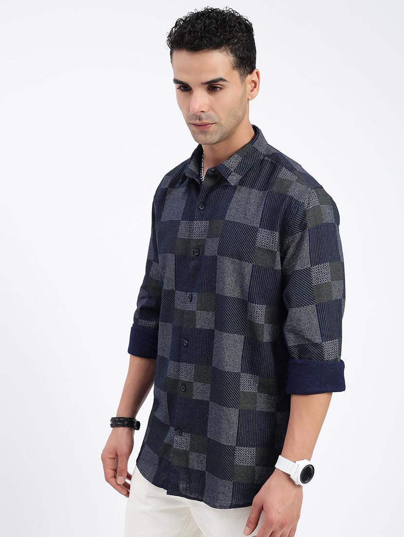 men regular fit geometric long sleeve casual shirt - 21597552 - Standard Image - 2