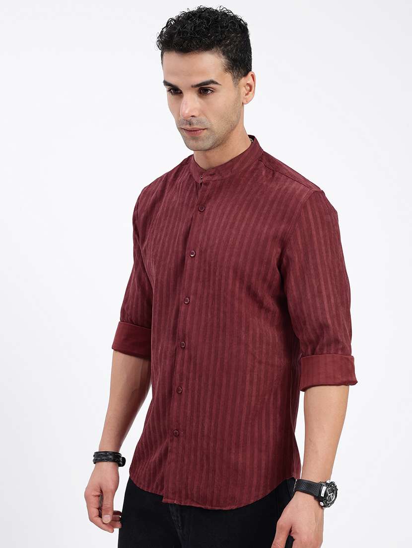 men regular fit striped mandarin neck casual shirt - 21597555 -  Standard Image - 2