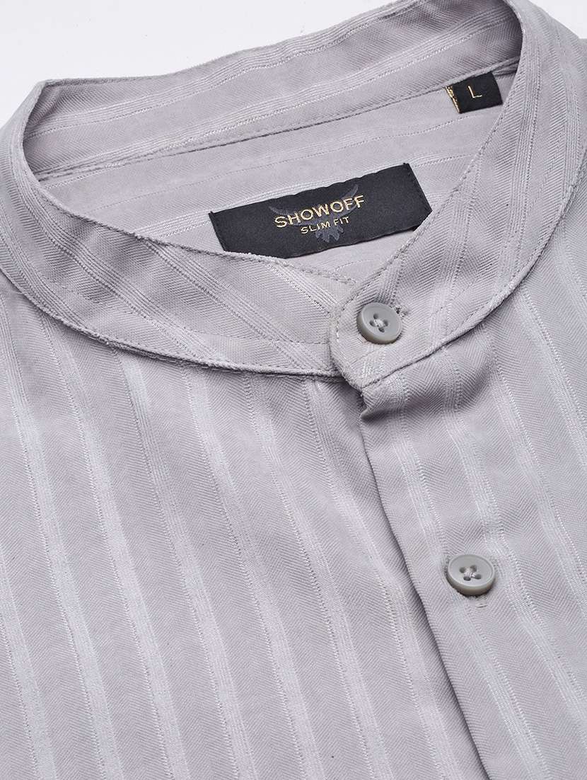 men regular fit striped mandarin neck casual shirt - 21597560 -  Standard Image - 7