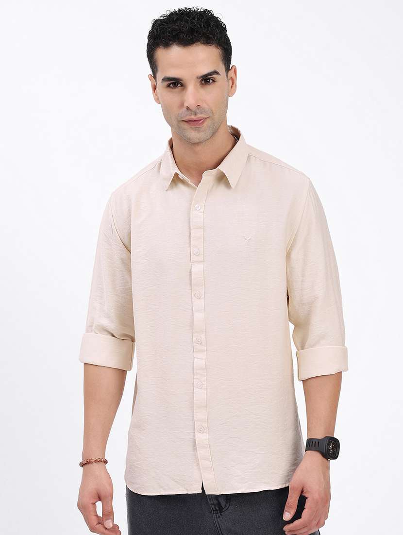 men regular fit solid long sleeve casual shirt