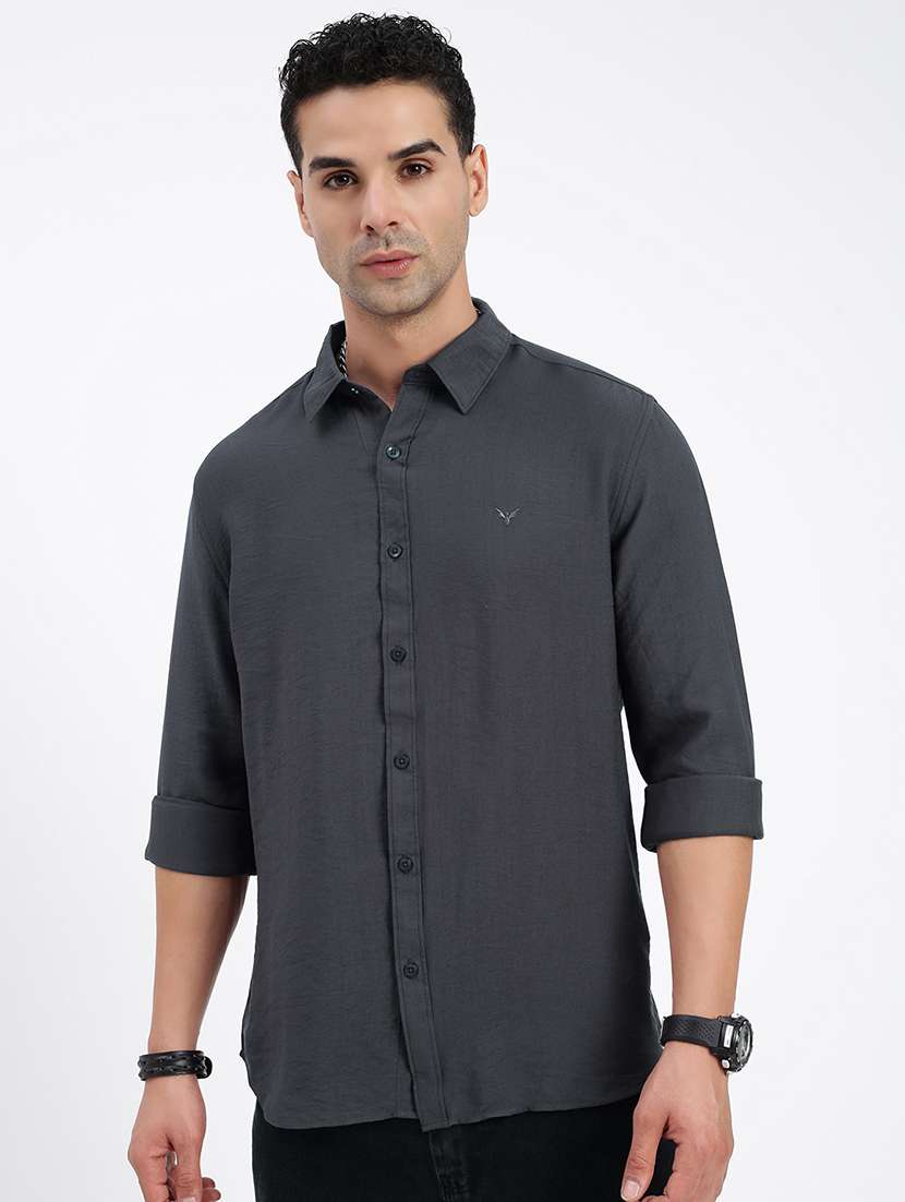 men regular fit solid long sleeve casual shirt