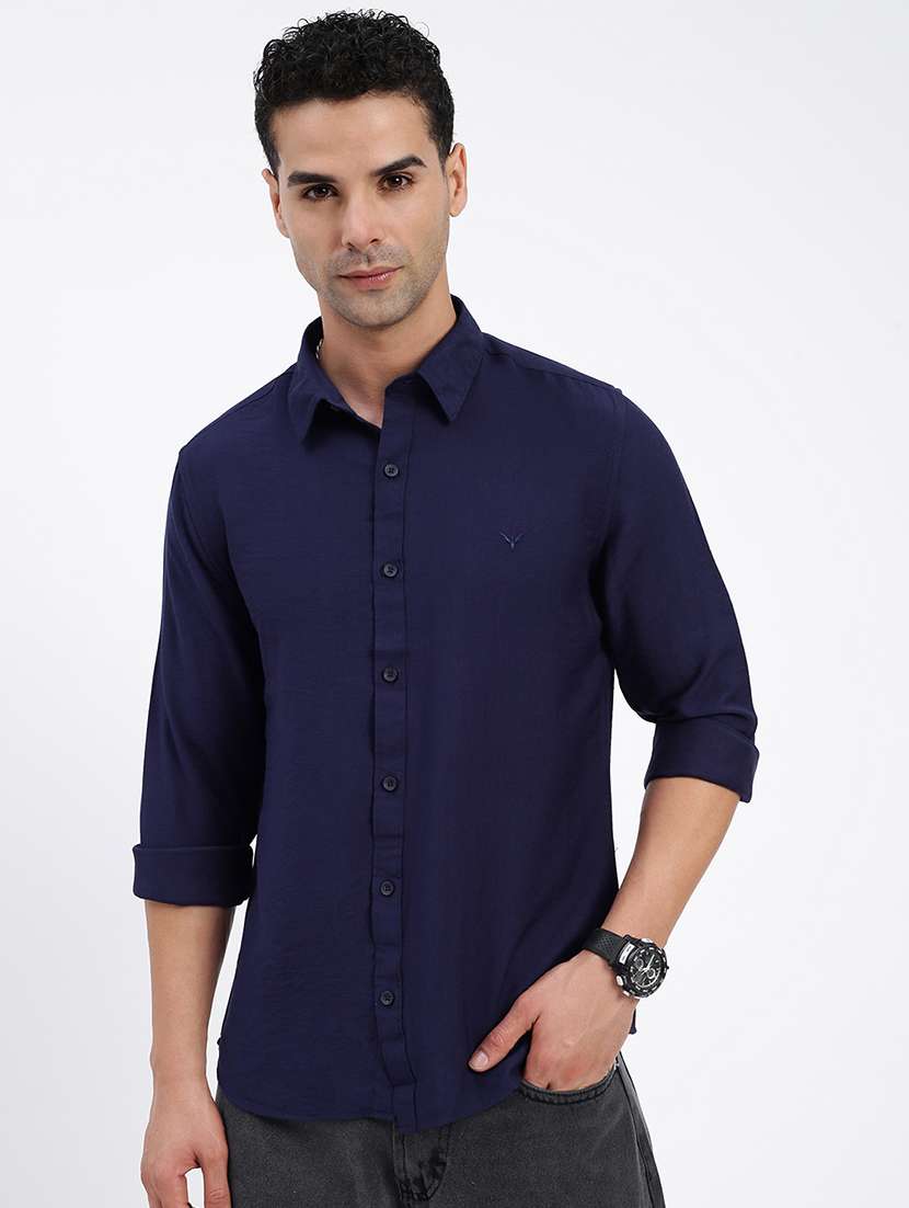 men regular fit solid long sleeve casual shirt