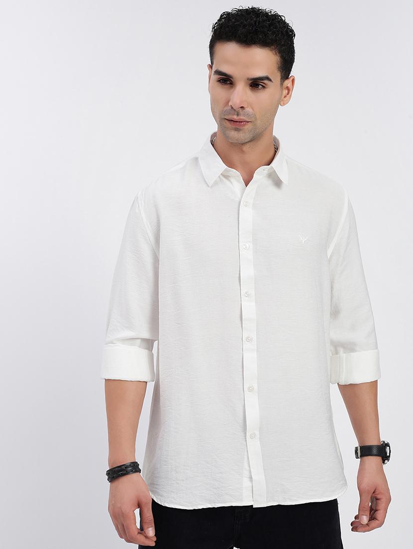 men regular fit solid long sleeve casual shirt
