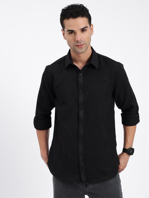 men regular fit solid long sleeve casual shirt - 21597574 - Standard Image - 0