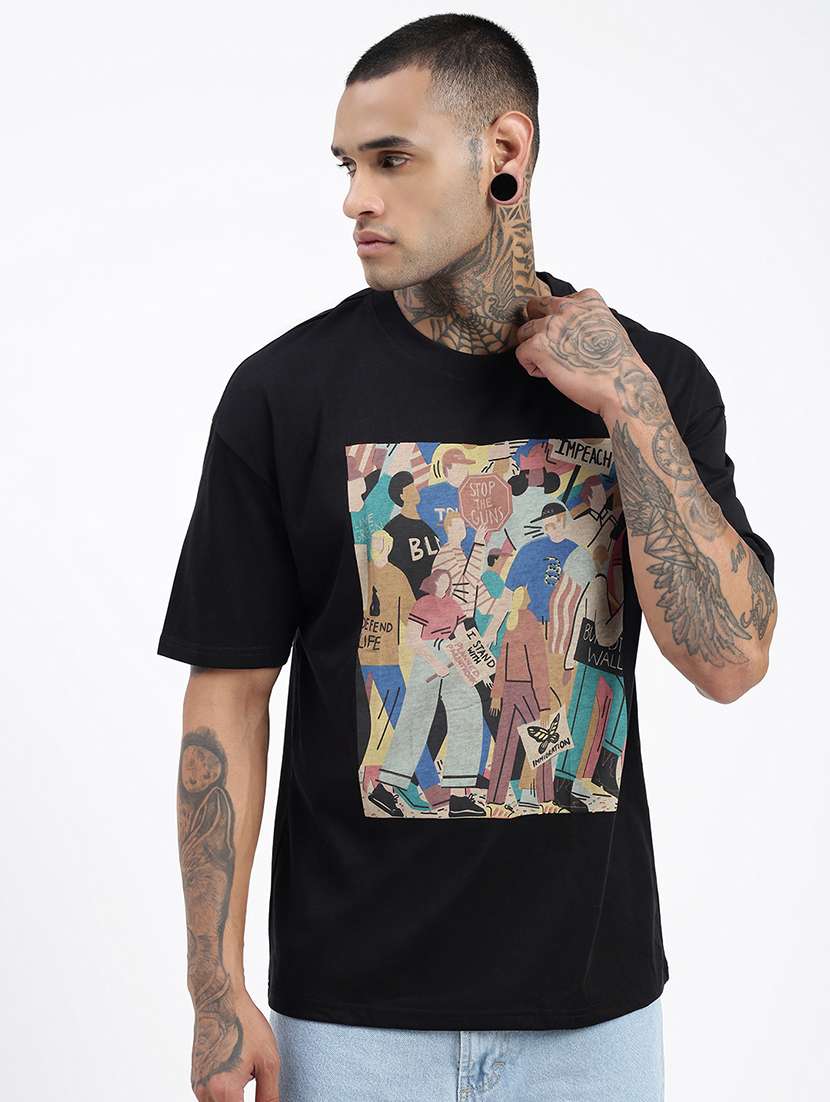 men front print short sleeves t-shirt