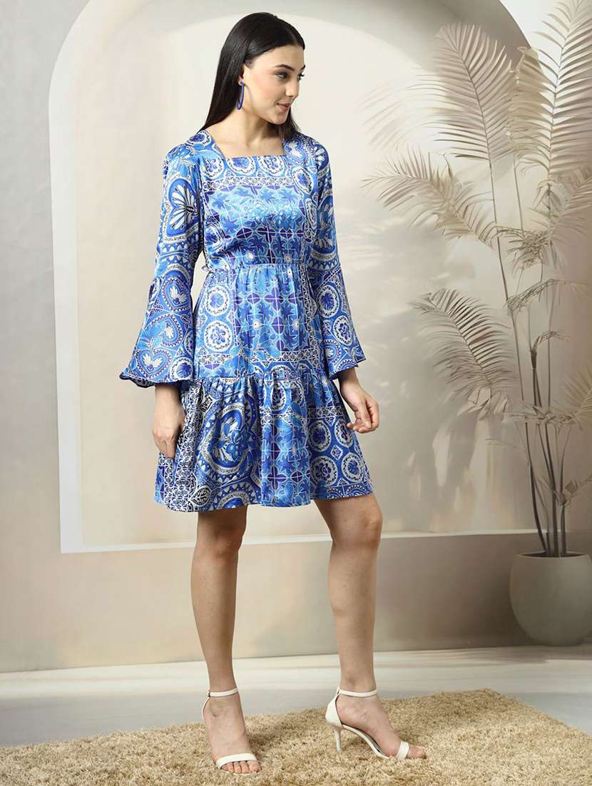 women blue printed tiered dress - 21597779 -  Standard Image - 2