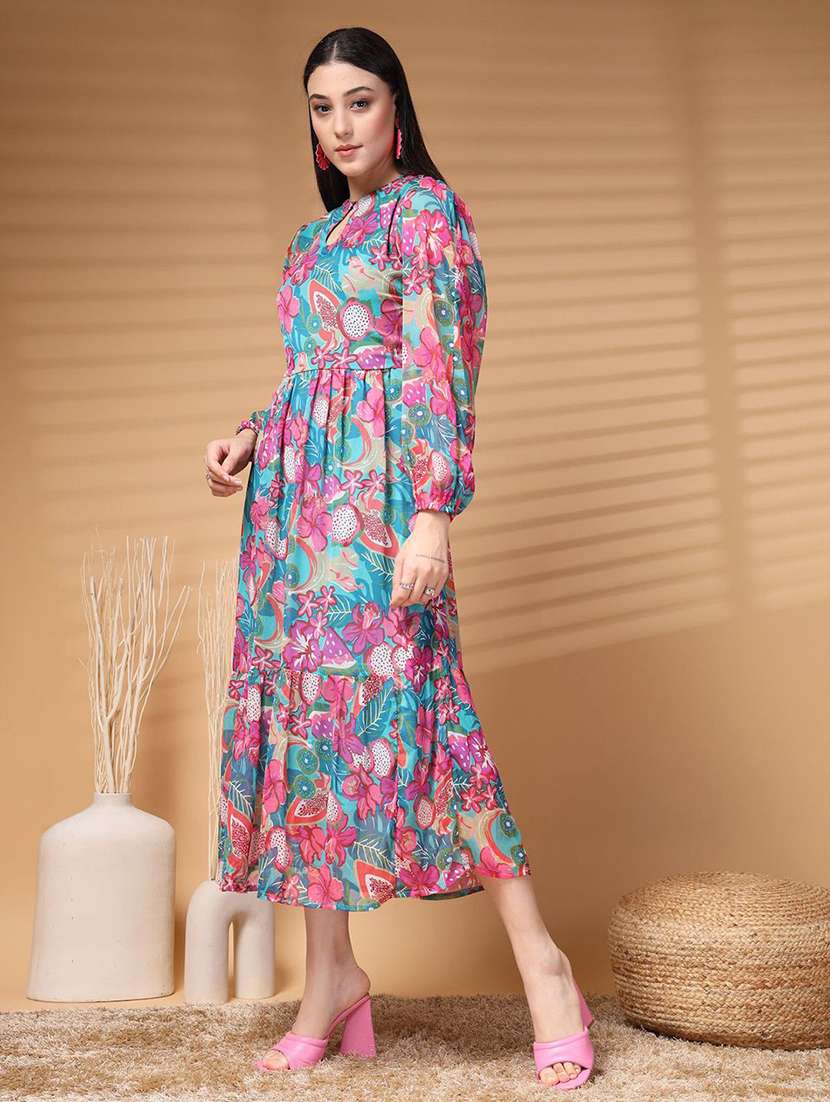 women green printed tiered dress - 21597783 - Standard Image - 2