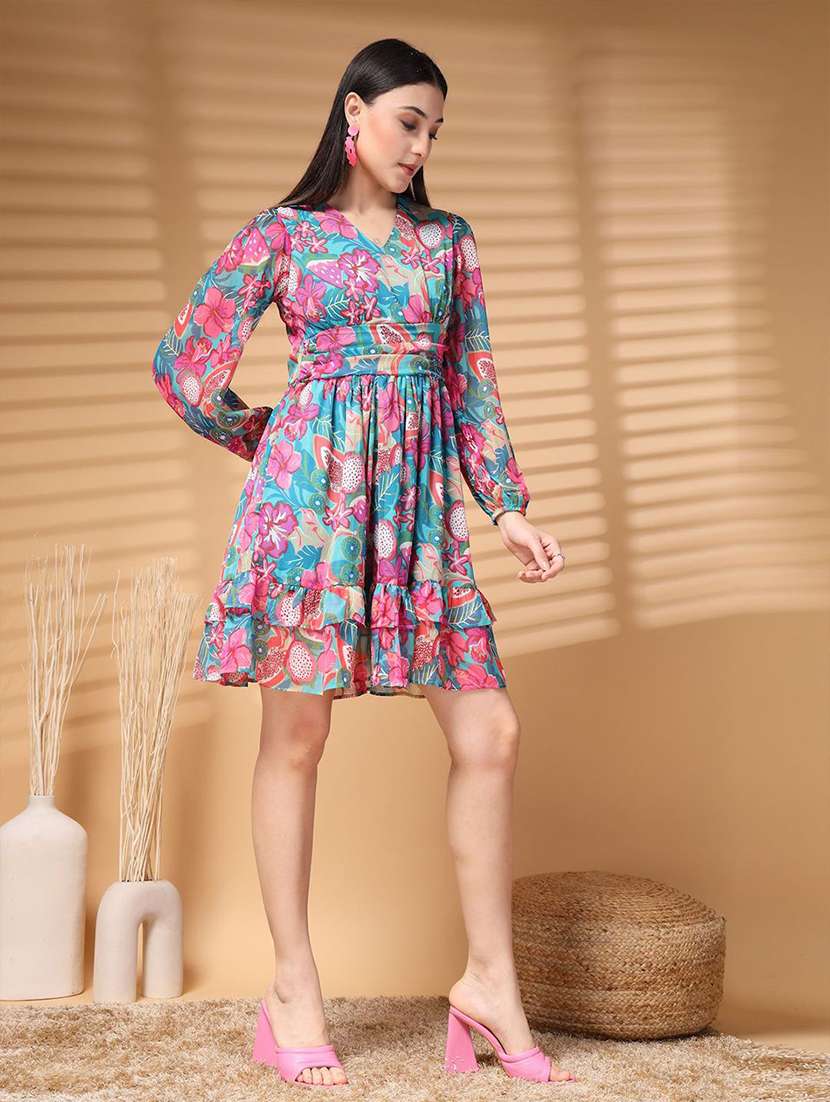 women green printed layered dress - 21597788 - Standard Image - 2