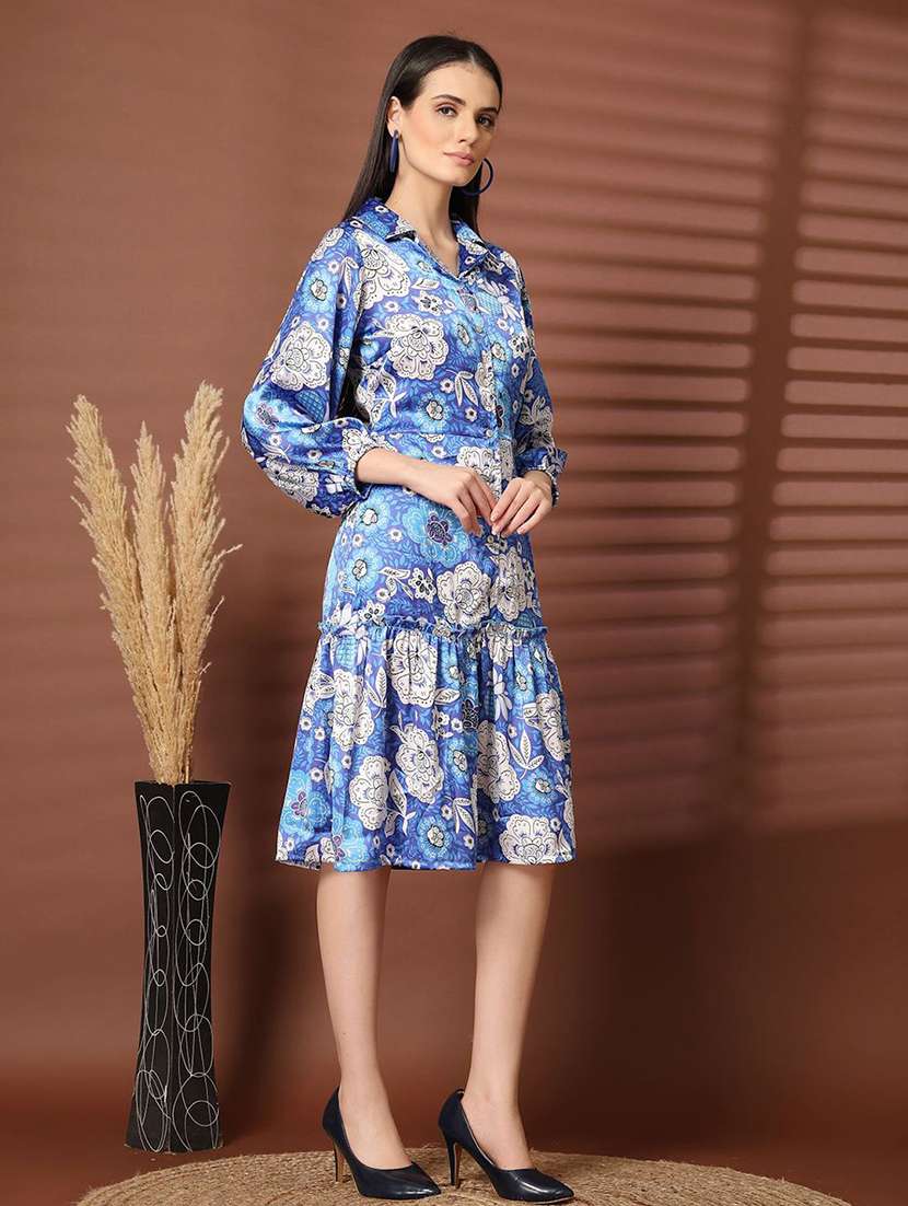 women blue floral printed tiered dress - 21597825 -  Standard Image - 2