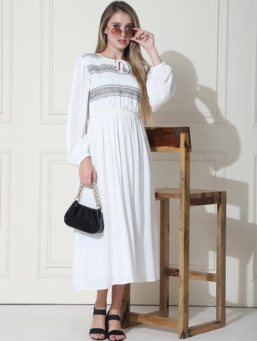 women white embroidered fit & flare dress - 21597882 - Standard Image - 0