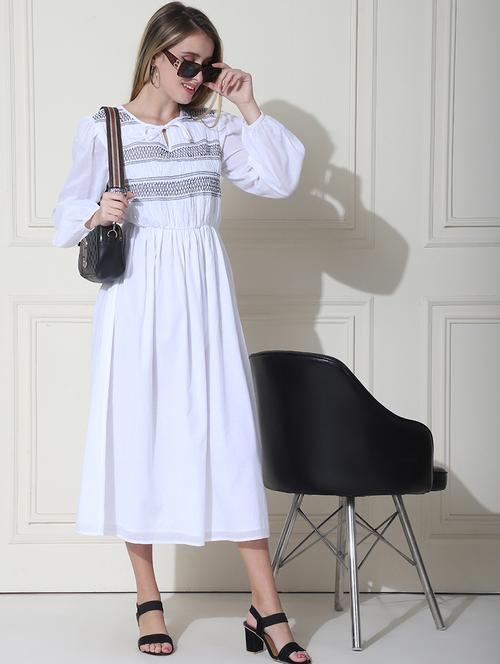 women white embroidered fit & flare dress - 21597883 -  Standard Image - 0