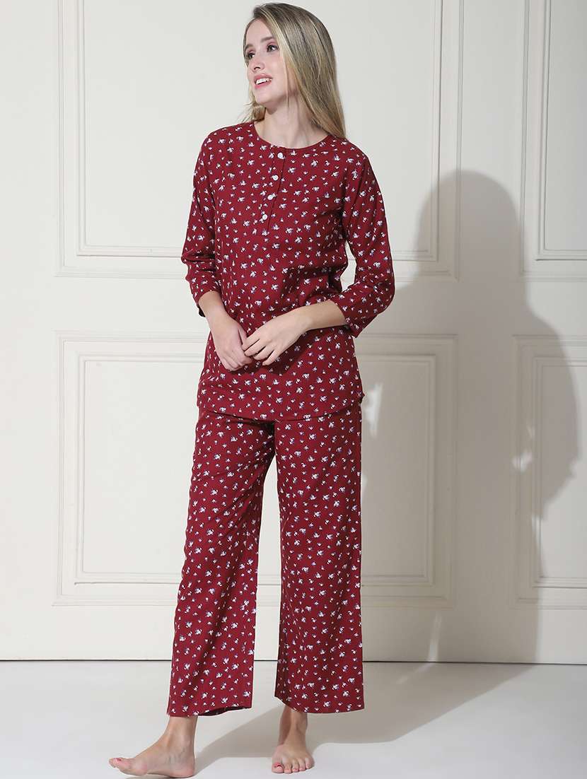 women floral printed top & pyjama nightwear set - 21597887 -  Standard Image - 2