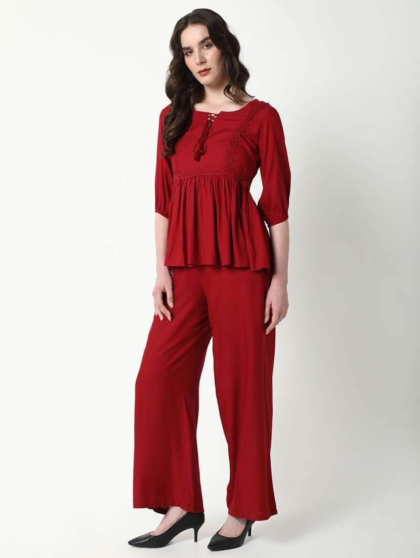 women solid top and trouser co-ords  set - 21597971 -  Standard Image - 2