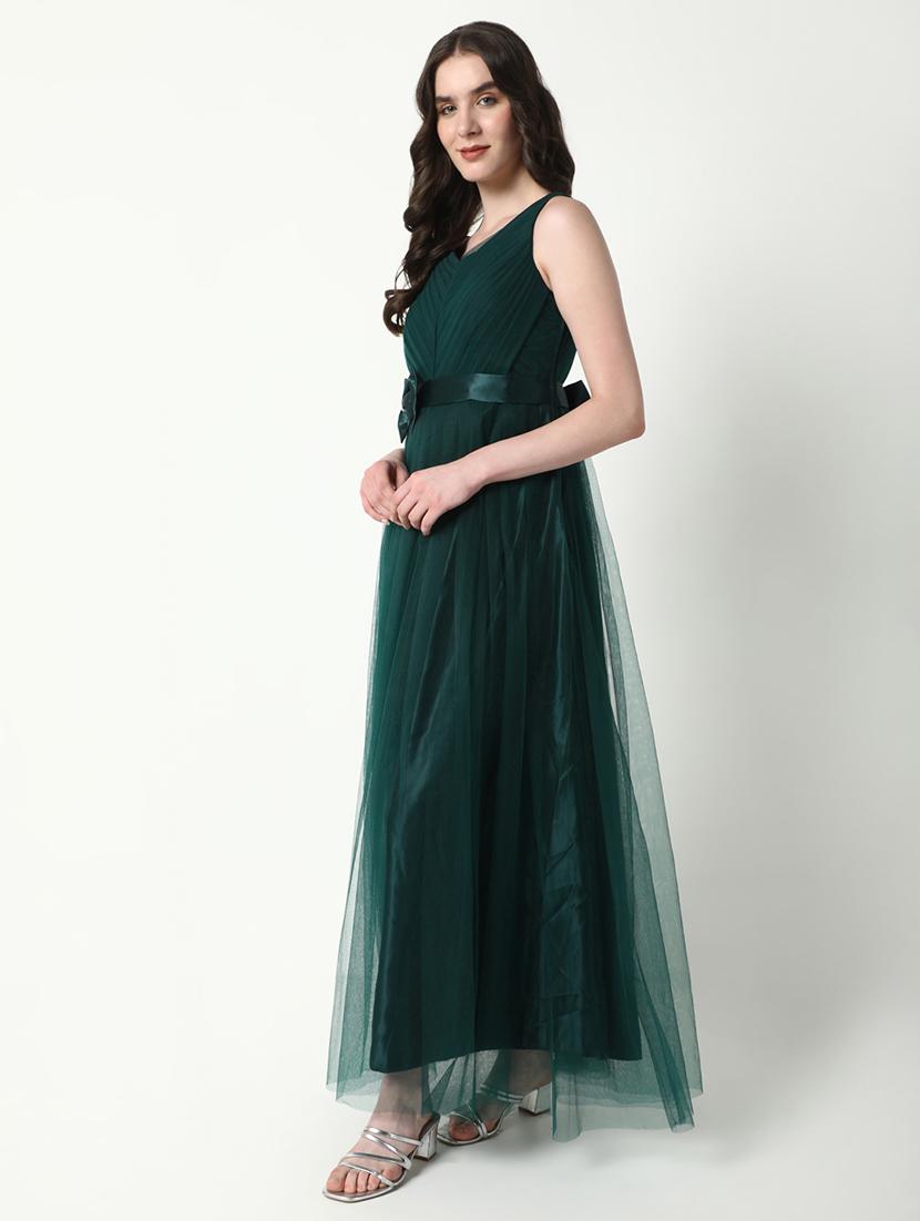 women solid sleevless fit & flare dress - 21598013 - Standard Image - 2