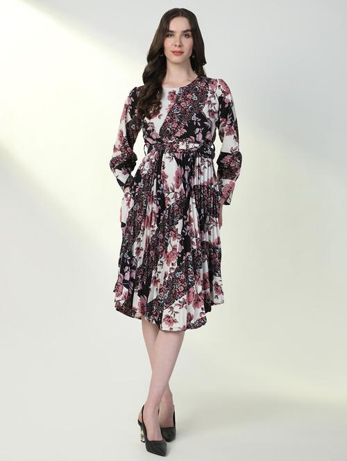 women floral print cuffed sleeve asymmetric dress - 21598014 -  Standard Image - 0