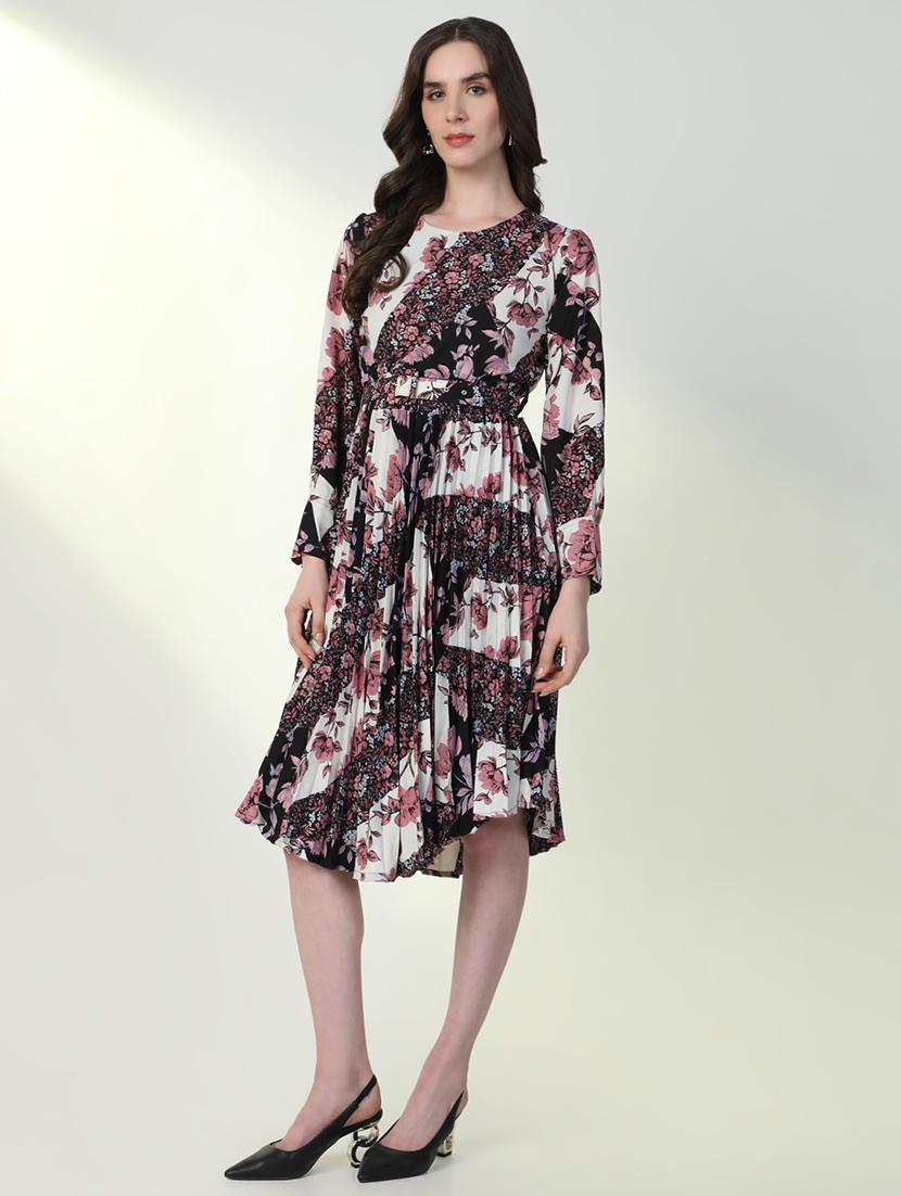 women floral print cuffed sleeve asymmetric dress - 21598014 - Standard Image - 2