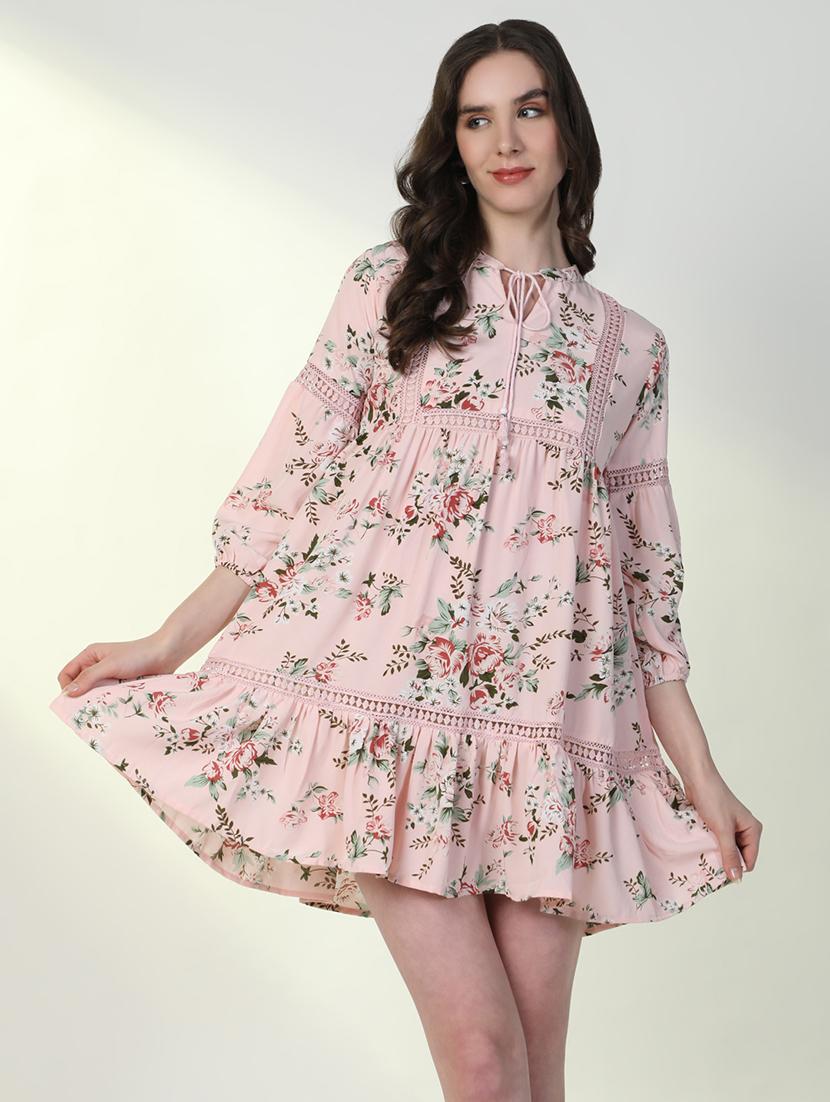 women floral tie-up neck fit & flare dress - 21598024 - Zoom Image - 0