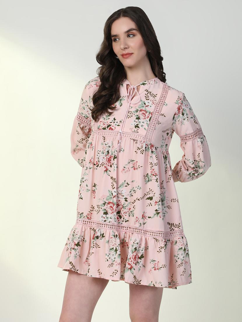 women floral tie-up neck fit & flare dress - 21598024 - Standard Image - 2