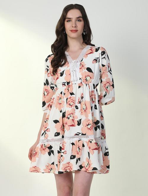 women floral v neck fit & flare dress - 21598025 - Standard Image - 0