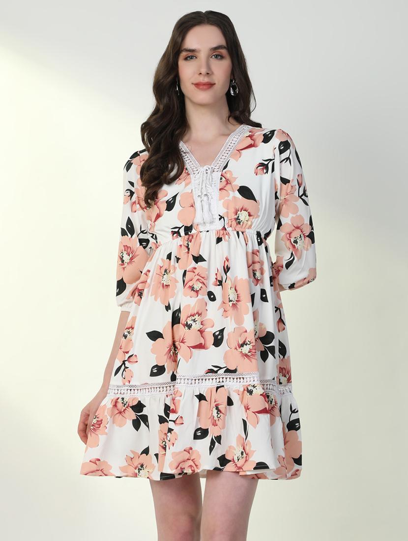 women floral v neck fit & flare dress - 21598025 - Zoom Image - 0