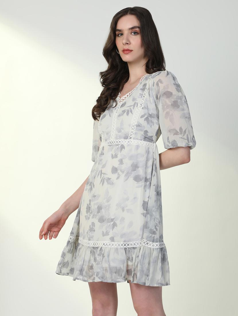 women floral v neck fit & flare dress - 21598026 - Standard Image - 2
