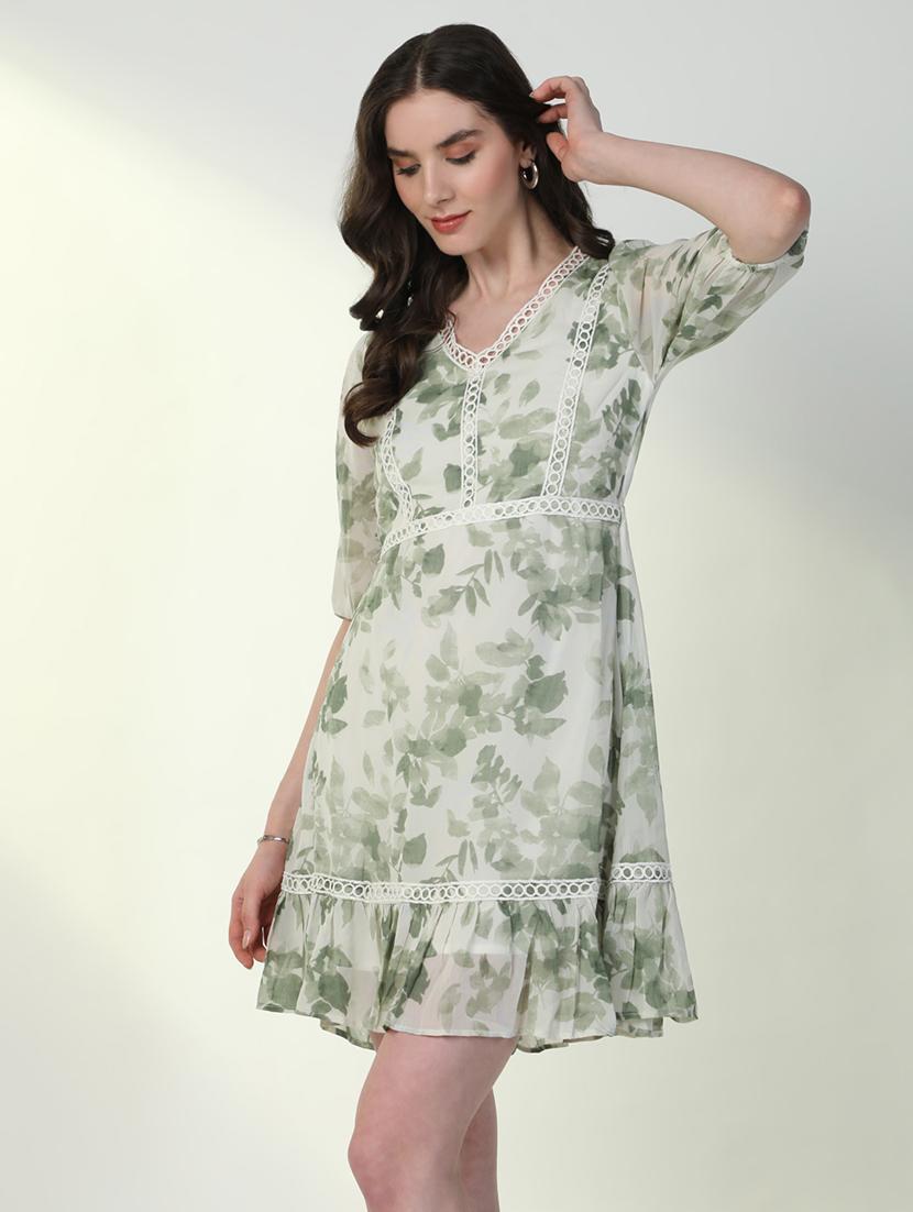 women floral v neck fit & flare dress - 21598027 - Standard Image - 2