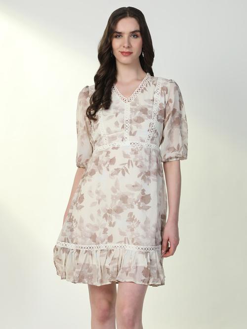 women floral v neck fit & flare dress - 21598028 - Standard Image - 0