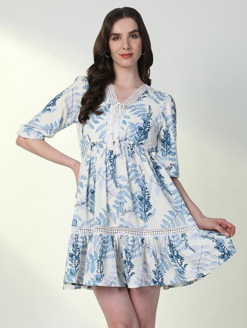 women printed v neck fit & flare dress - 21598029 -  Standard Image - 0
