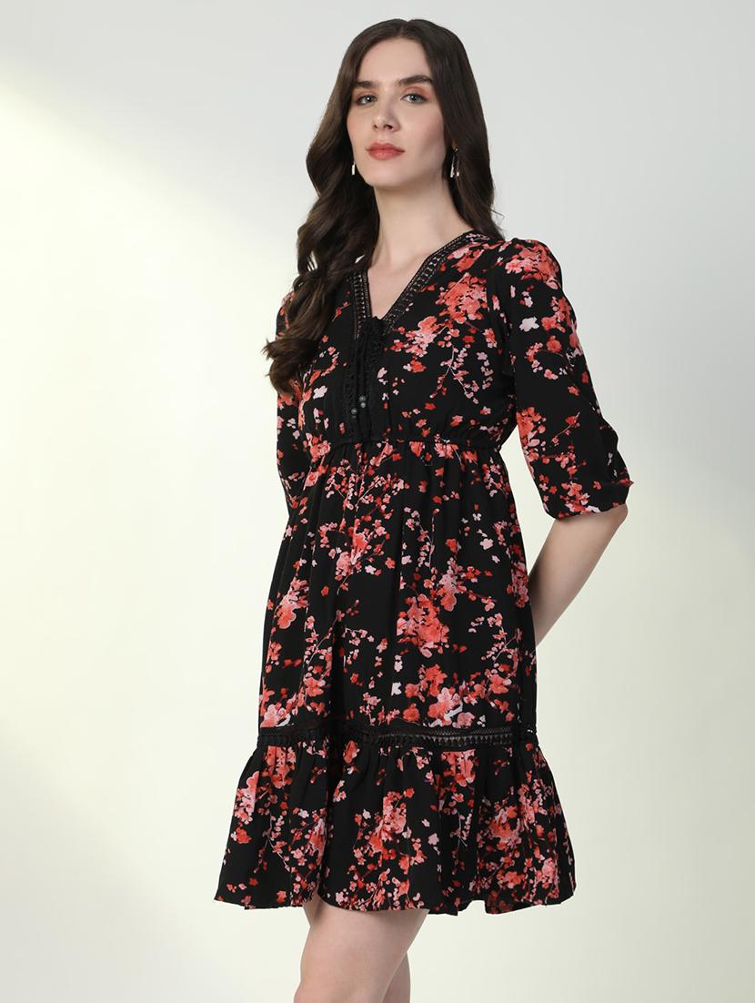 women floral print puff sleeve tiered dress - 21598030 - Standard Image - 2