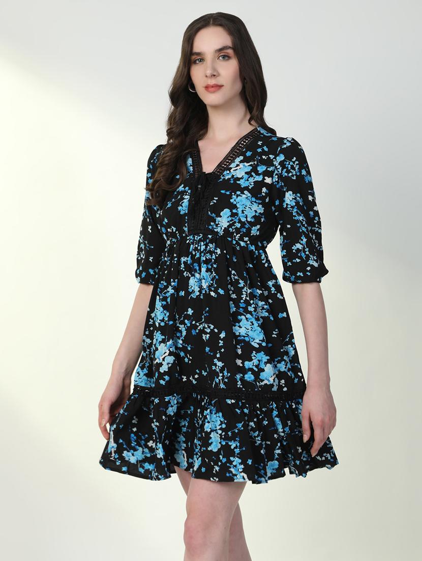 women floral v neck fit & flare dress - 21598031 - Standard Image - 2