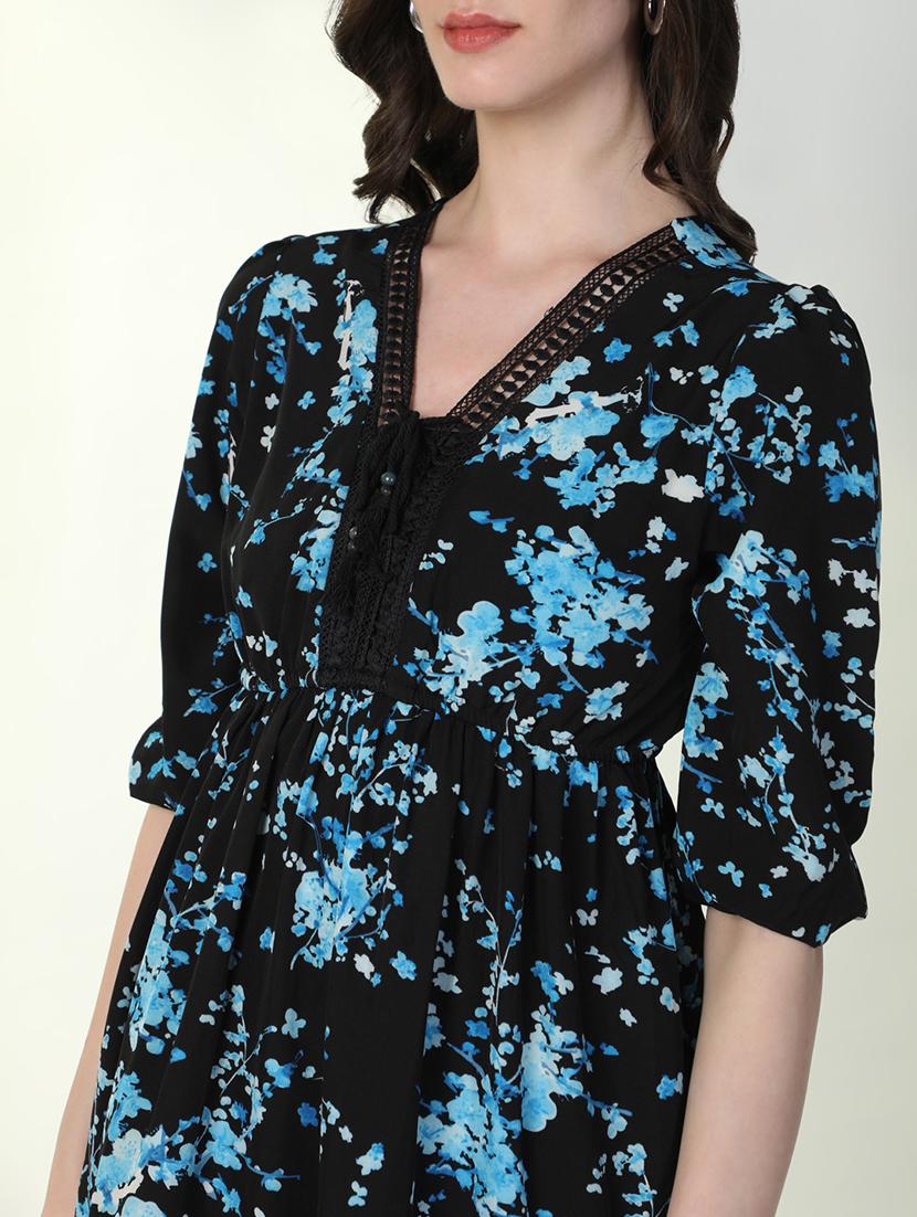 women floral v neck fit & flare dress - 21598031 - Standard Image - 7