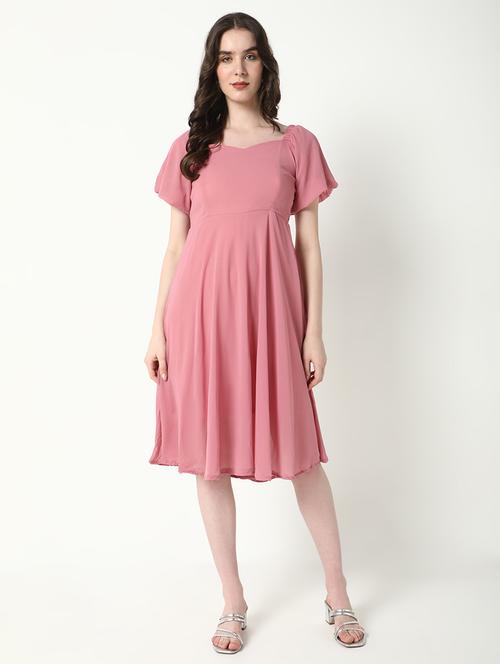 women peach solid fit & flare dress - 21598034 -  Standard Image - 0