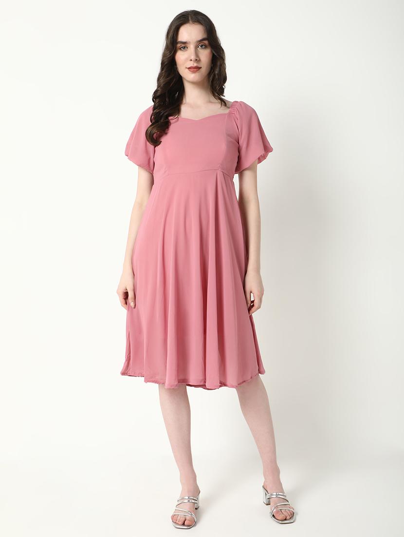 women peach solid fit & flare dress - 21598034 -  Zoom Image - 0