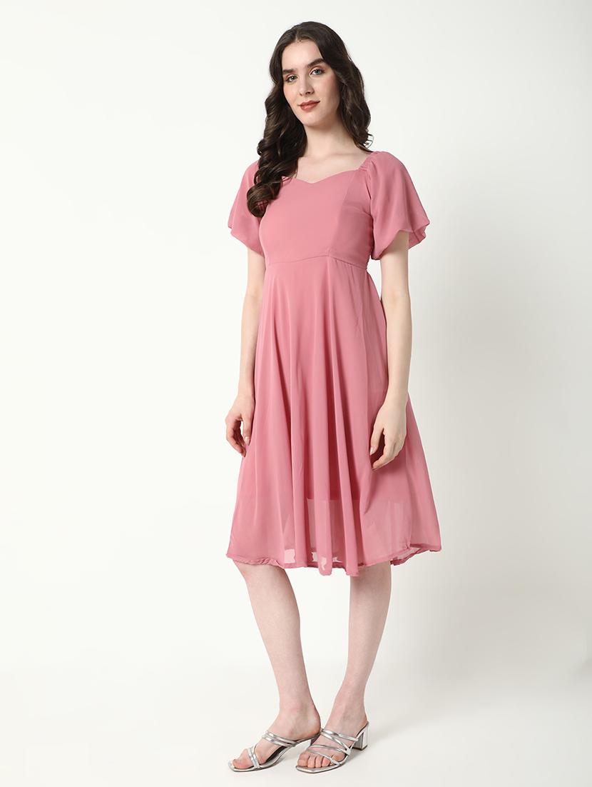 women peach solid fit & flare dress - 21598034 - Standard Image - 2