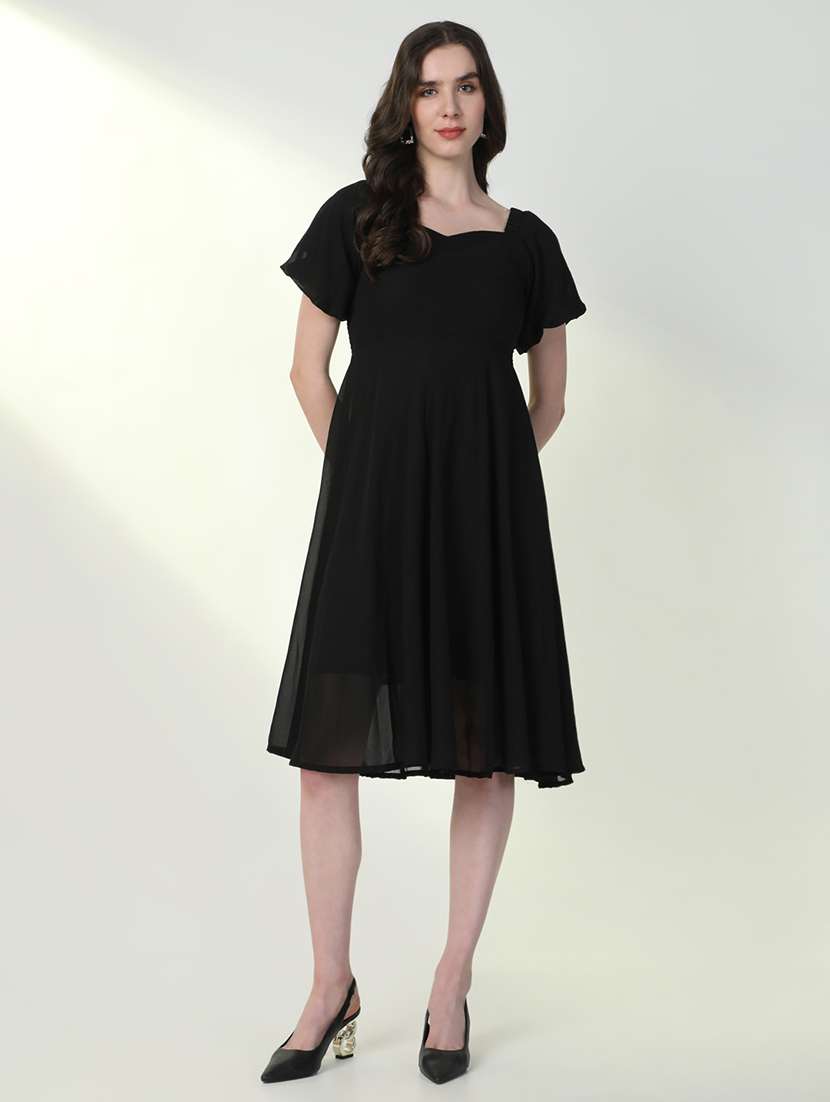 women black solid fit & flare dress