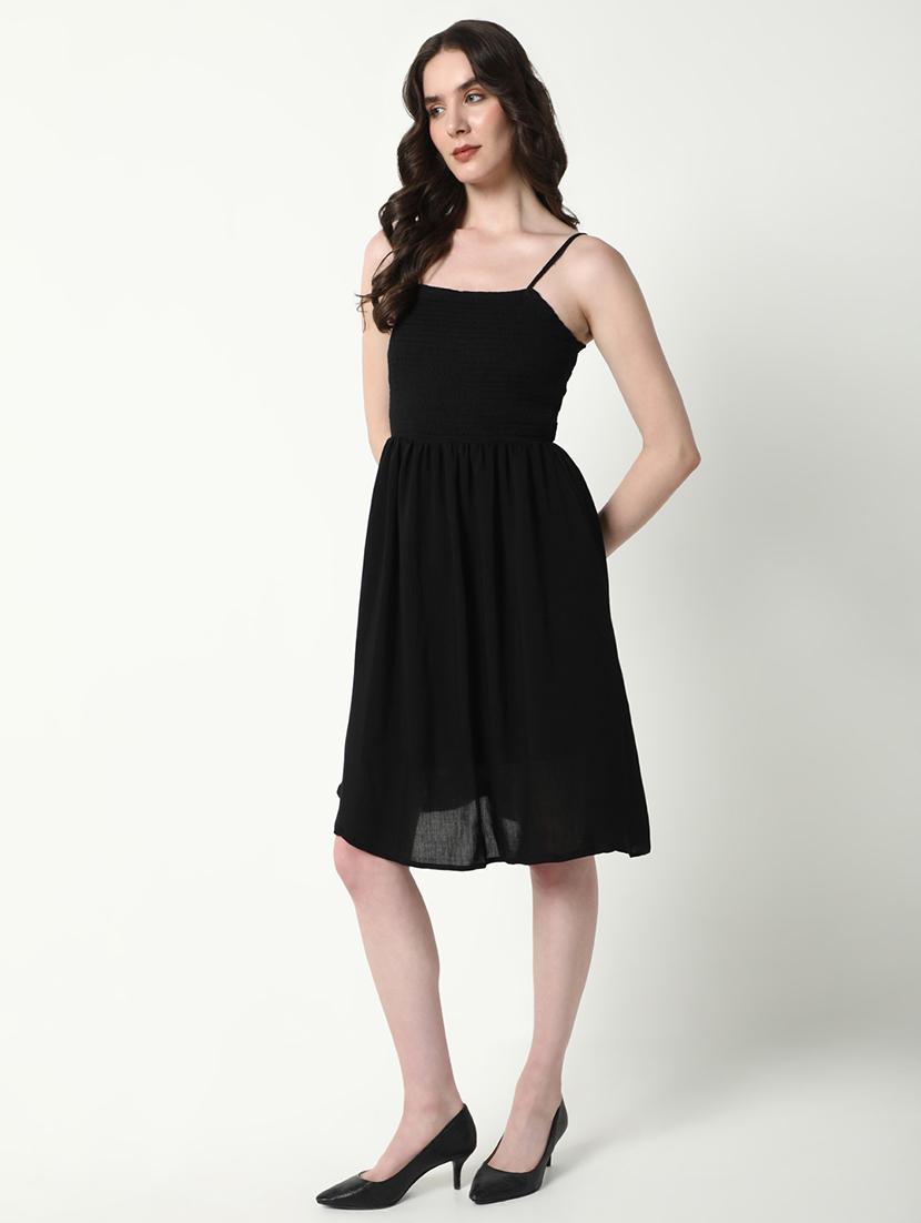women black solid fit & flare dress - 21598038 - Standard Image - 2
