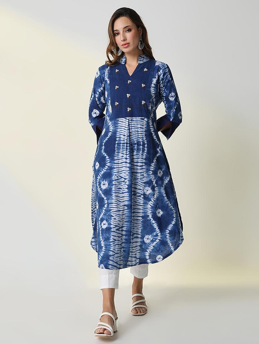 women blue tie & dye a-line kurta - 21598043 - Standard Image - 2