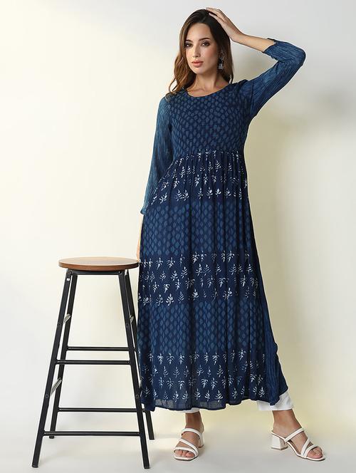 women navy blue printed anarkali kurta - 21598046 - Standard Image - 0