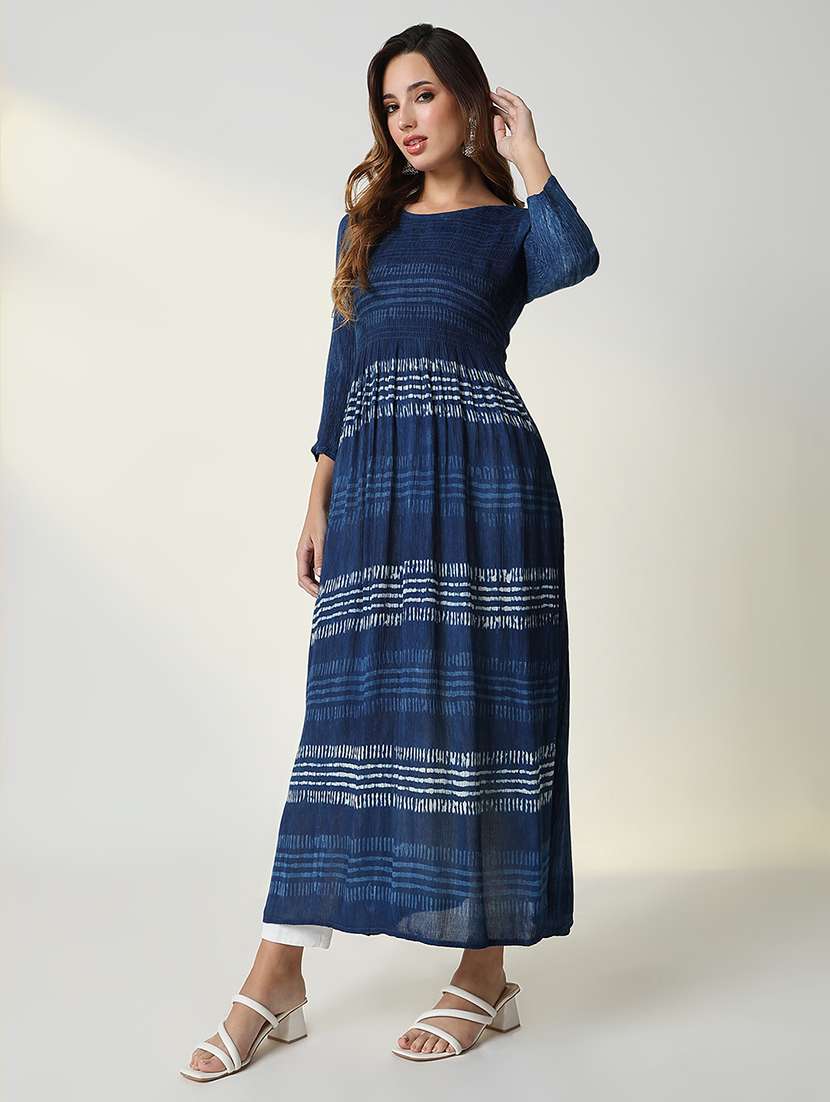 women navy blue printed anarkali kurta - 21598047 -  Standard Image - 2