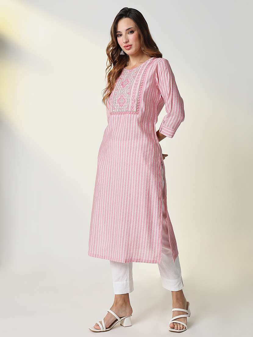 women pink chevron printed straight kurta - 21598062 - Standard Image - 2