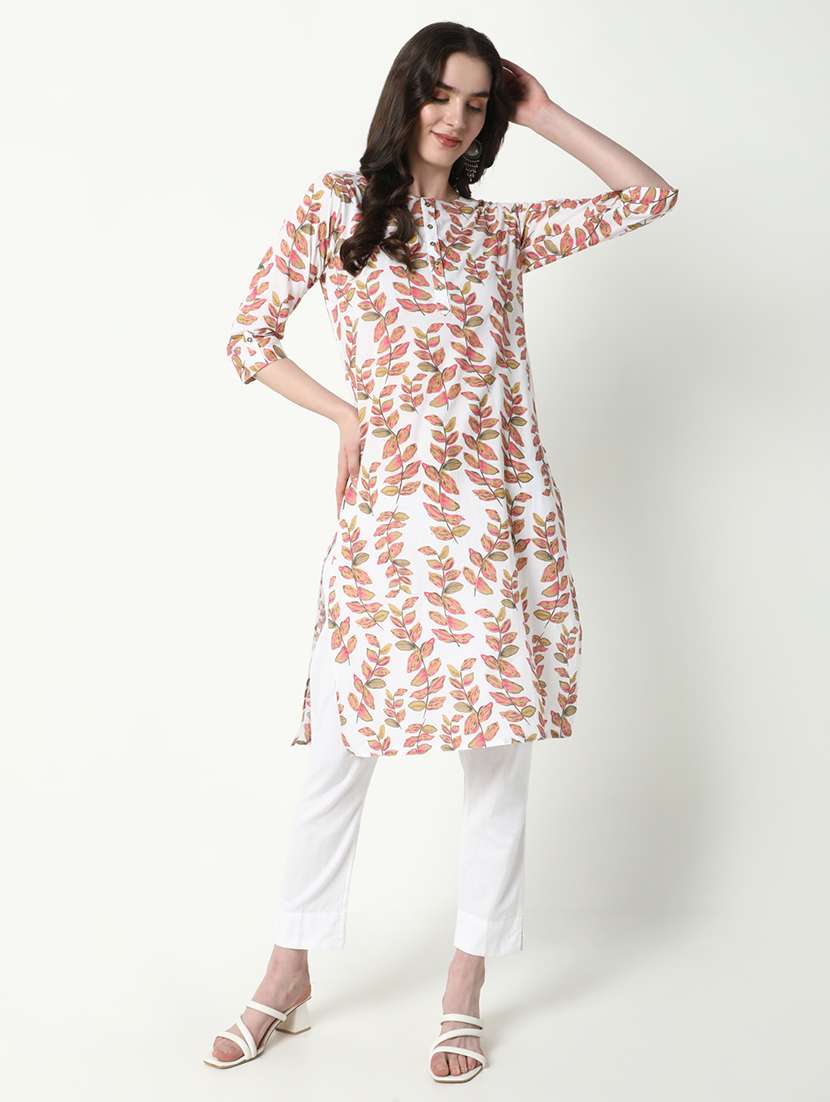women printed round neck straight kurta