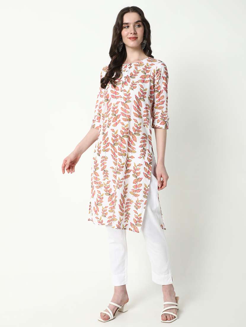 women printed round neck straight kurta - 21598069 -  Standard Image - 2