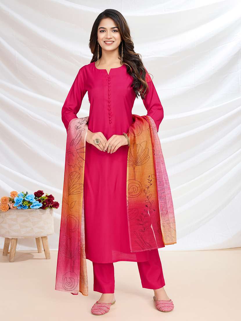 women solid kurta pant set with dupatta