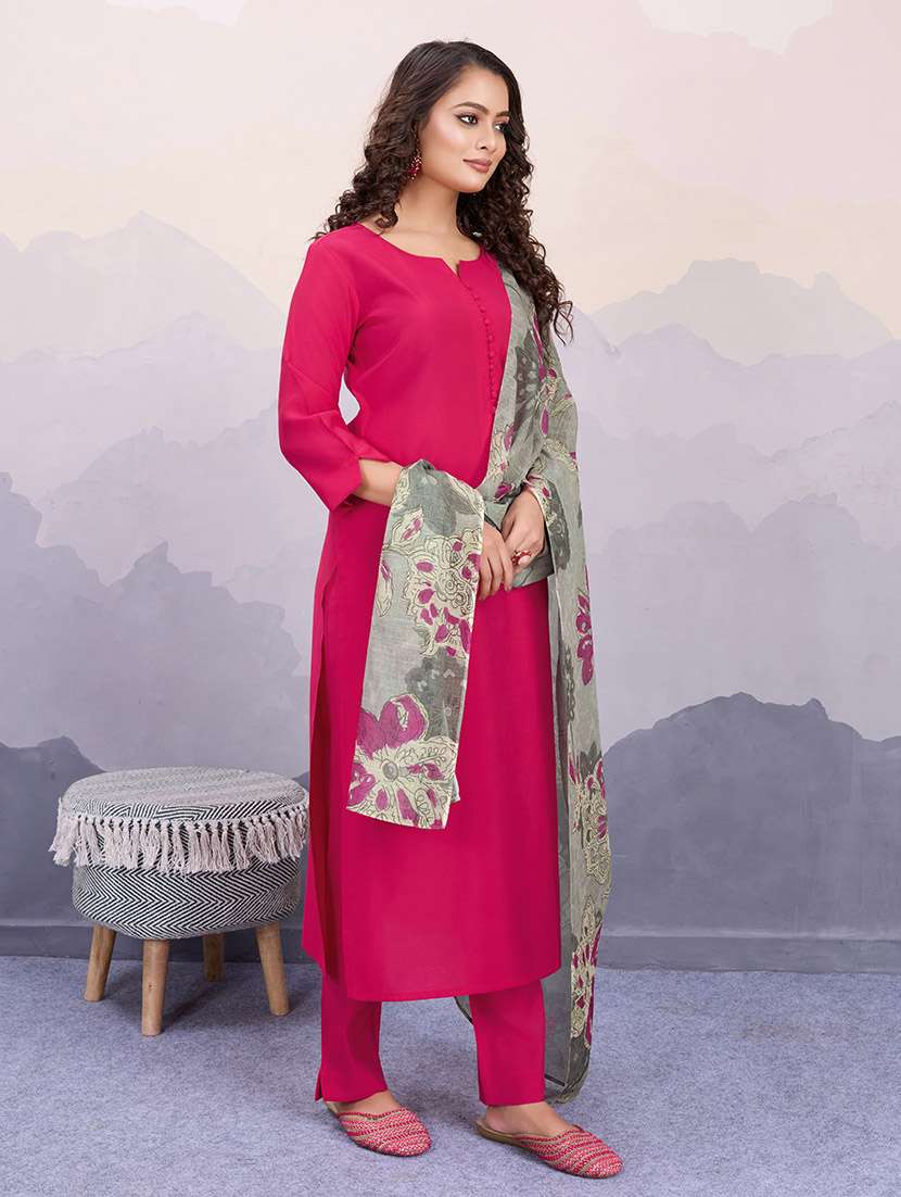 women three quarter sleeve kurta pant with dupatta set - 21598087 -  Standard Image - 2