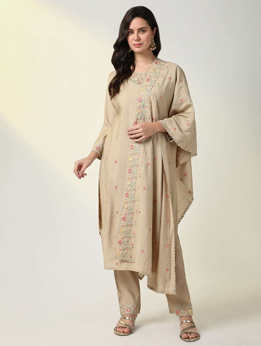 women three quarter sleeve kurta pant with dupatta set