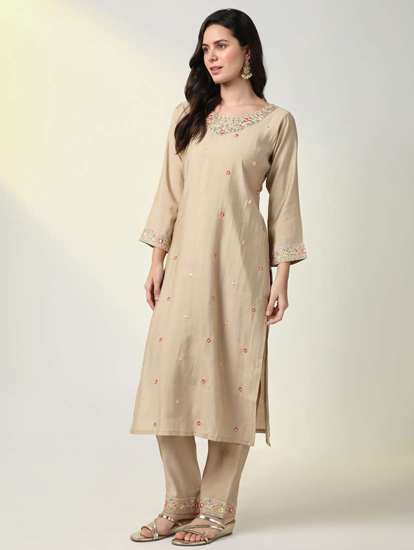 women three quarter sleeve kurta pant with dupatta set - 21598106 -  Standard Image - 2