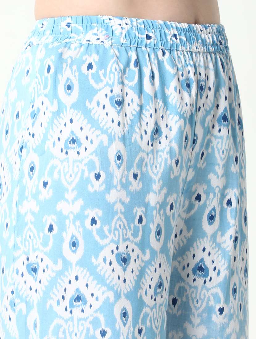 women light blue printed kurta palazzo set - 21598111 -  Standard Image - 7