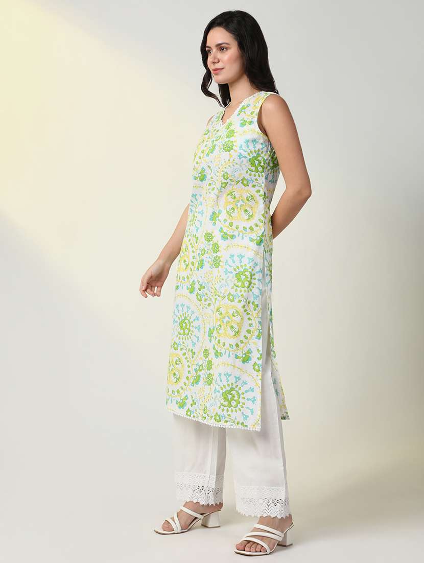 women green floral kurta palazzo set - 21598114 -  Standard Image - 2