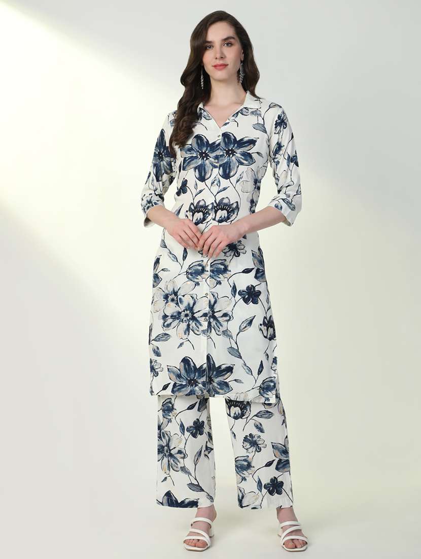 women white floral kurta pant set
